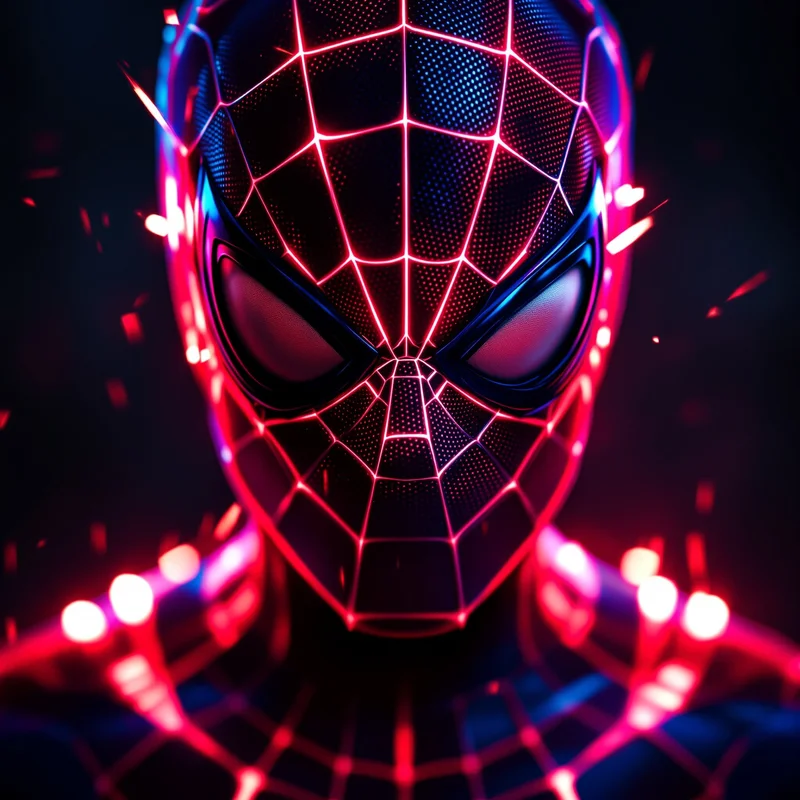red blue aura spider man pfp with cinematic energy