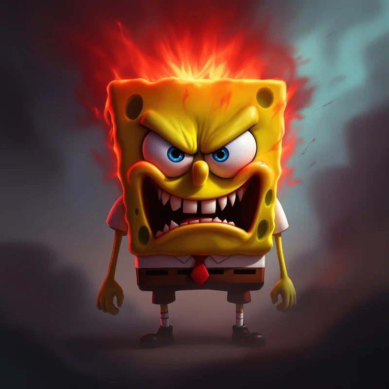 angry spongebob pfp with chaotic rage expression