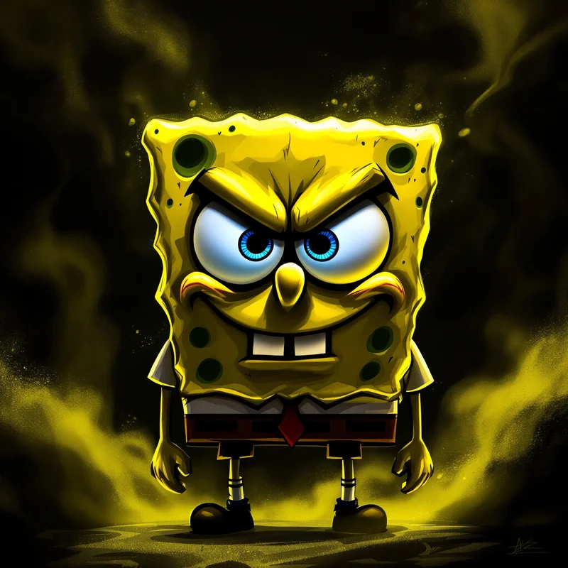 black yellow spongebob pfp with cinematic meme contrast