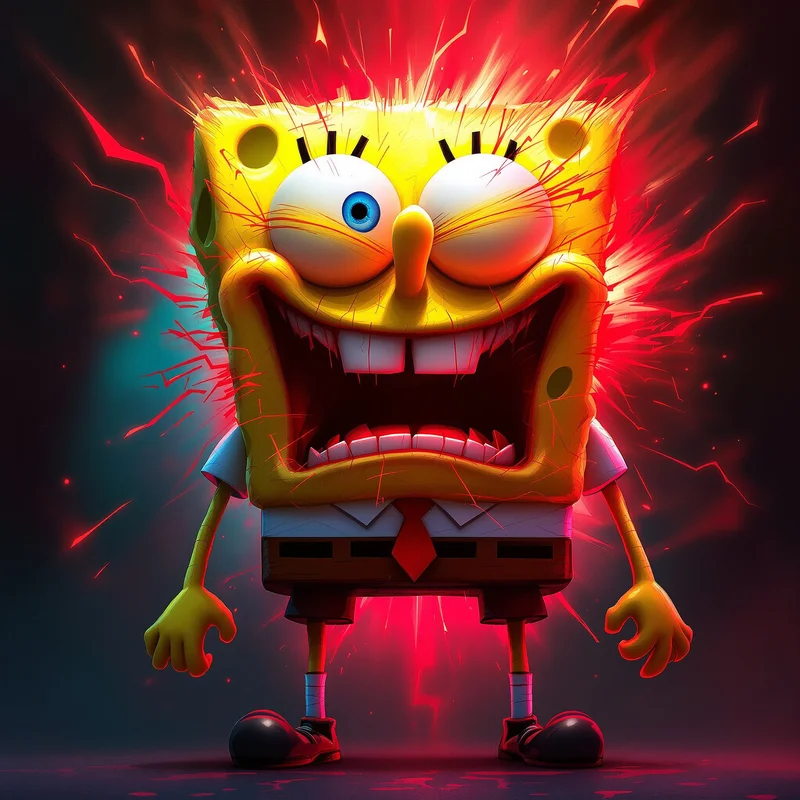 chaotic spongebob pfp with surreal meme insanity