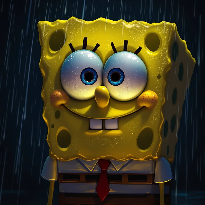 cinematic spongebob pfp with dramatic cartoon lighting