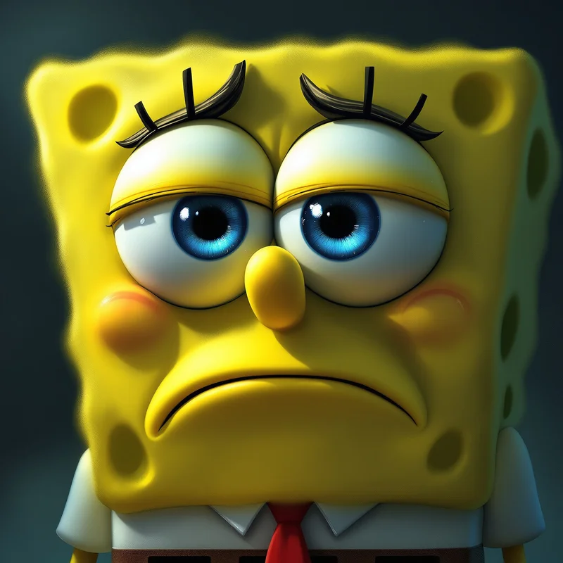 depressed spongebob pfp with cinematic meme sadness