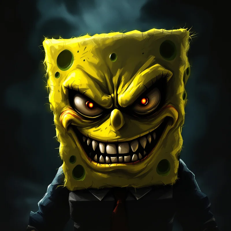 evil spongebob pfp with cursed meme aura
