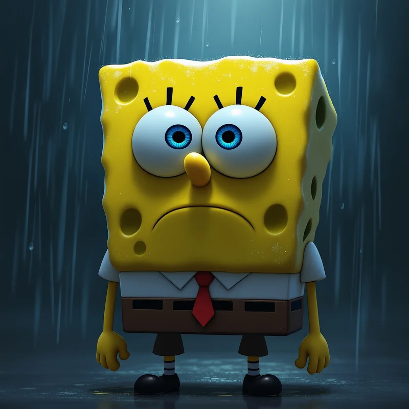 lonely spongebob pfp with cinematic meme sadness