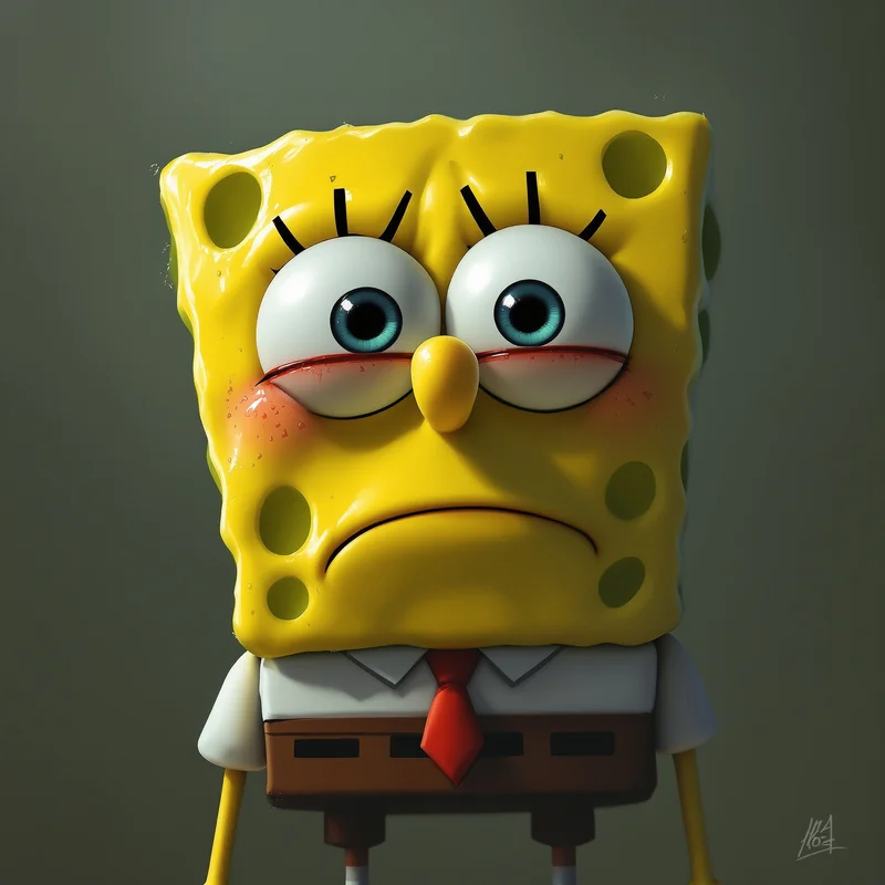 tired spongebob pfp with emotional burnout atmosphere
