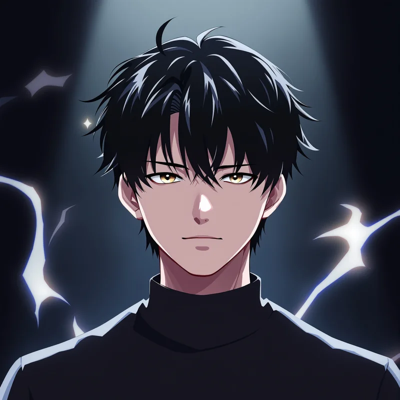 centered Jin-Woo PFP portrait with glowing eyes effect for aesthetic profile icon