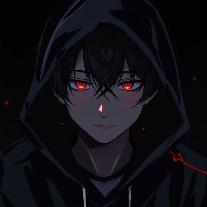 dark tiktok anime boy pfp with hoodie shadows and cold aura