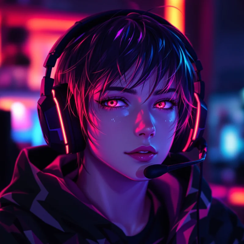 gaming tiktok anime pfp with rgb cyber glow