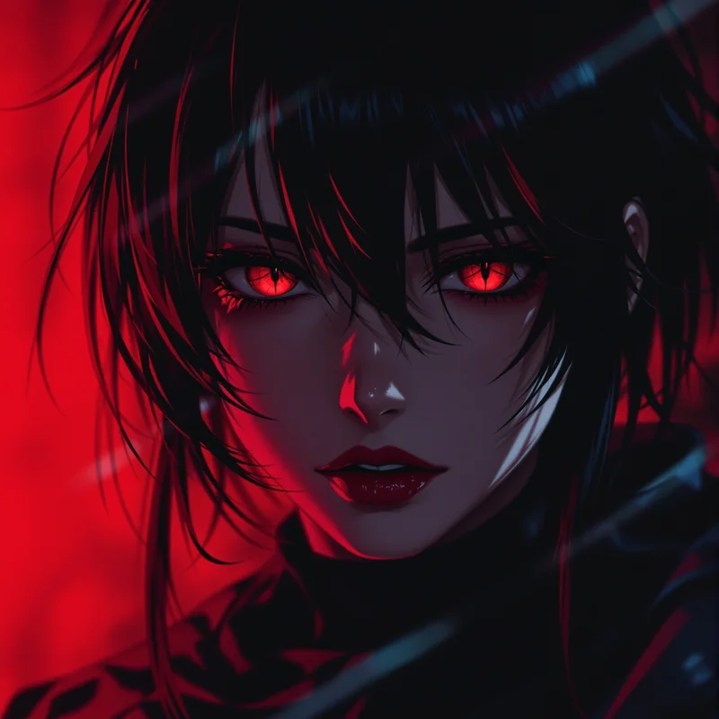 dark goth tiktok anime pfp with black red aura