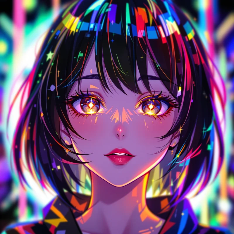 hyperpop tiktok anime pfp with colorful digital aesthetic