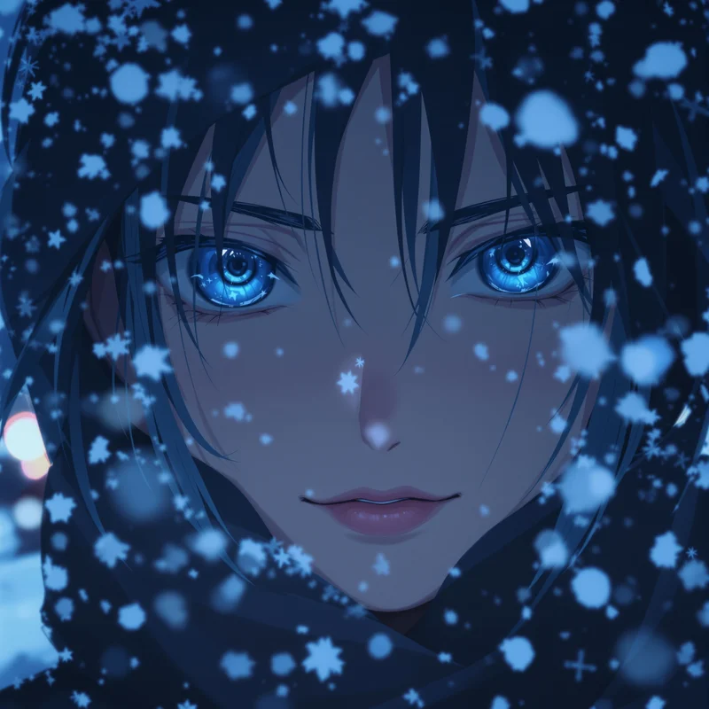 winter tiktok anime pfp with emotional snowfall aesthetic