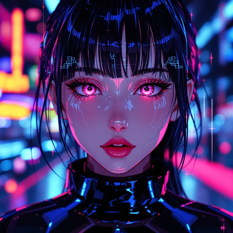 y2k tiktok anime pfp with chrome cyber glow