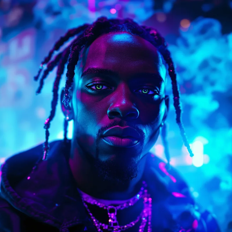 astroworld travis scott pfp with psychedelic neon atmosphere