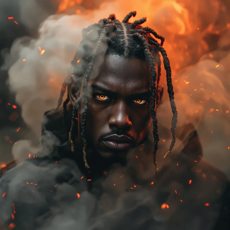 cinematic chaos travis scott pfp with dystopian rage atmosphere
