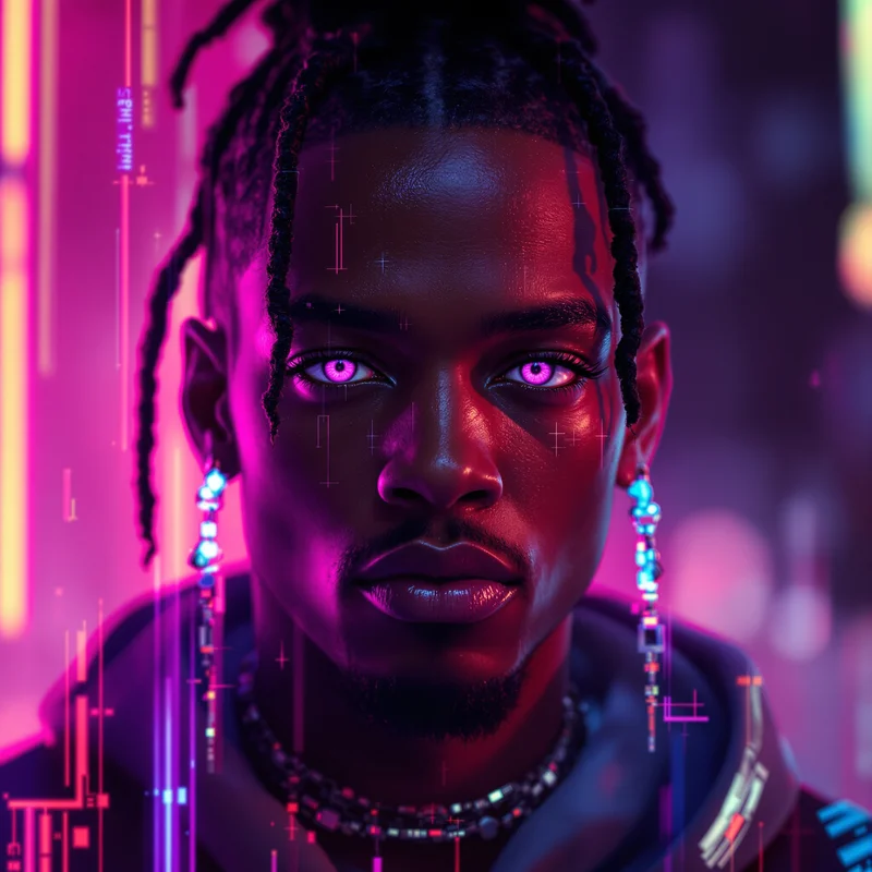 cyber travis scott pfp with dystopian cyber haze