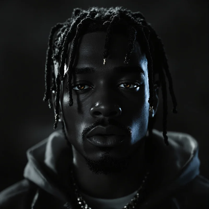 dark editorial travis scott pfp with monochrome luxury atmosphere