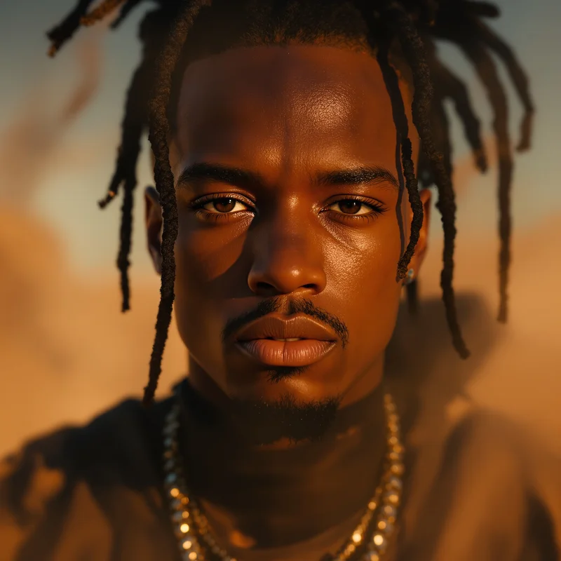 desert aura travis scott pfp with dystopian wasteland glow