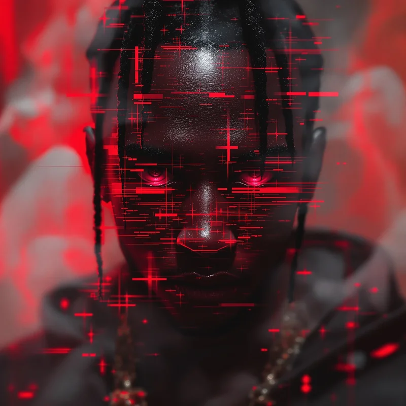 distorted travis scott pfp with glitch chaos