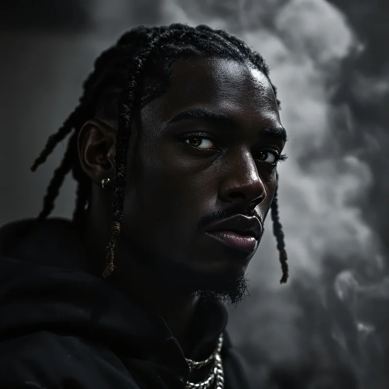 dystopian travis scott pfp with cinematic wasteland atmosphere