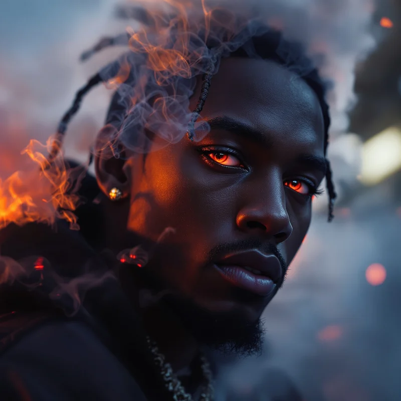 fire smoke travis scott pfp with cinematic haze