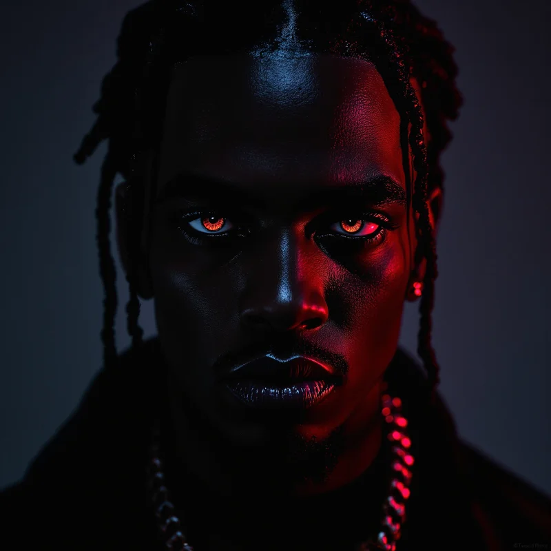 gothic travis scott pfp with dark crimson atmosphere