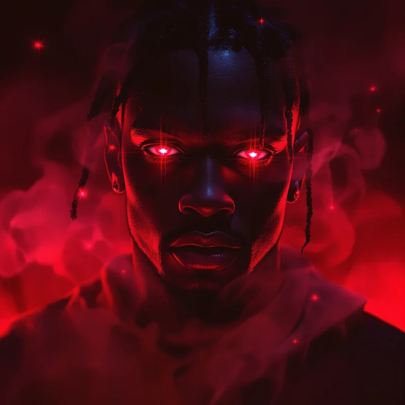 rage glow travis scott pfp with cinematic crimson aura