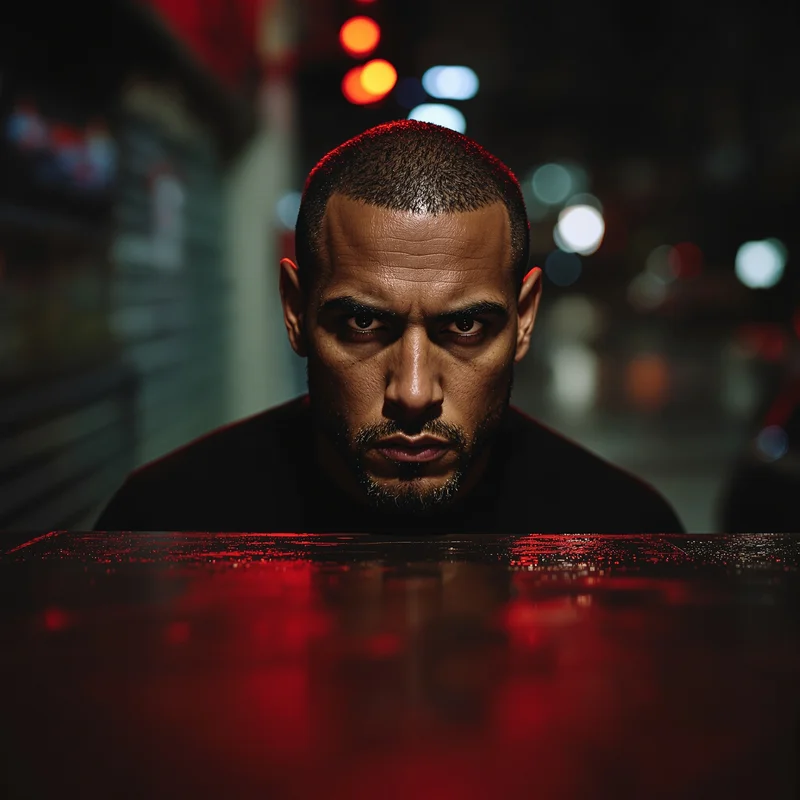 tuff PFP design shaped by gritty editorial styling and sharp overhead light