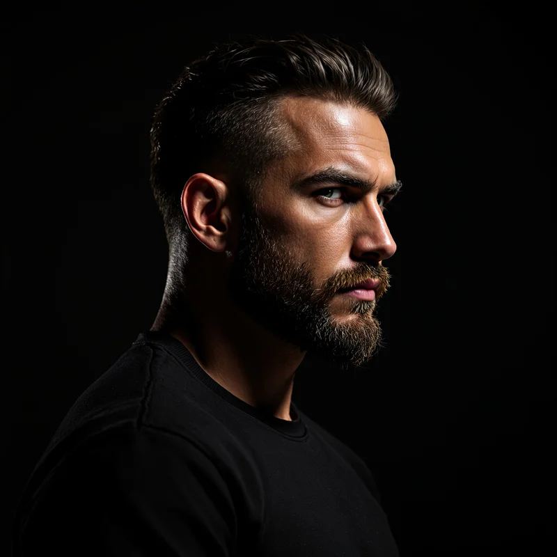 strong avatar portrait using direct spotlight contrast and street-hardened aesthetic