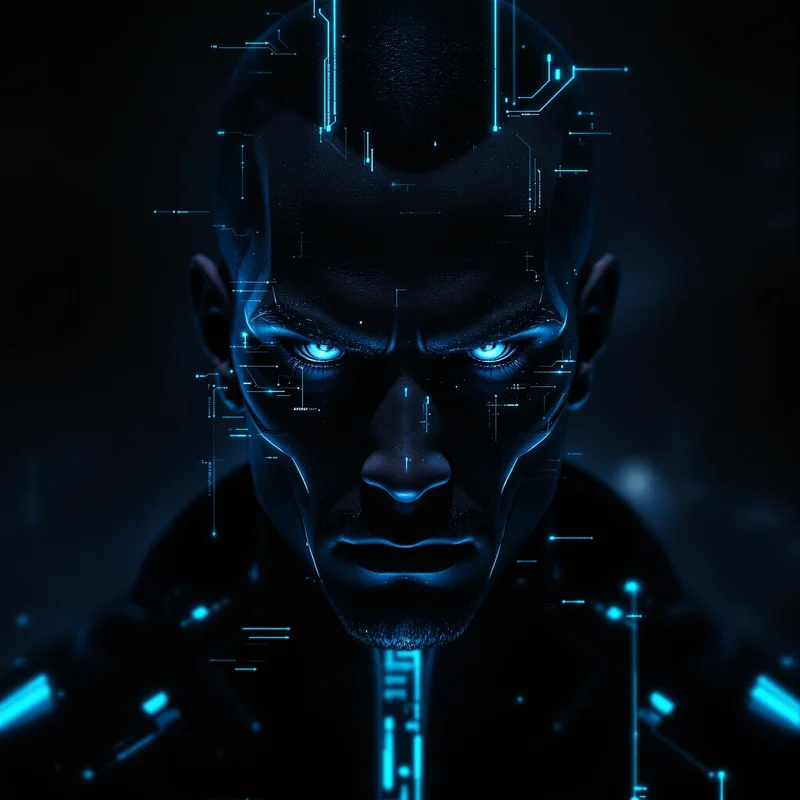 cyber tuff pfp with futuristic intimidating atmosphere
