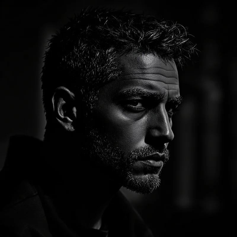 hard aesthetic avatar with industrial interior blur and heavy monochrome