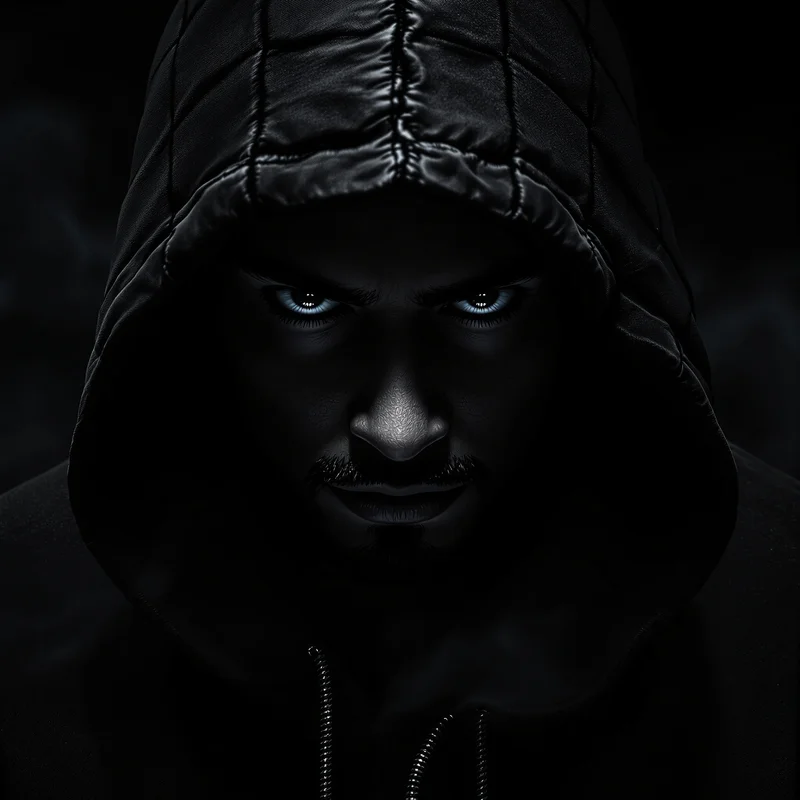 dark hoodie tuff pfp with mysterious dangerous aura