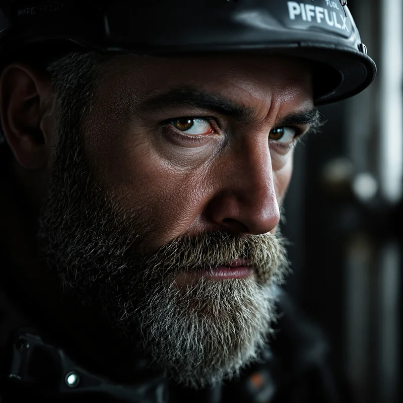 tuff PFP avatar with dominant gaze and charcoal steel palette