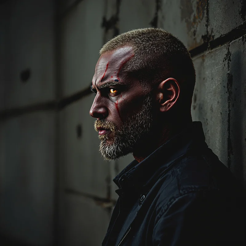 hard aesthetic avatar with concrete wall texture and dark red accents