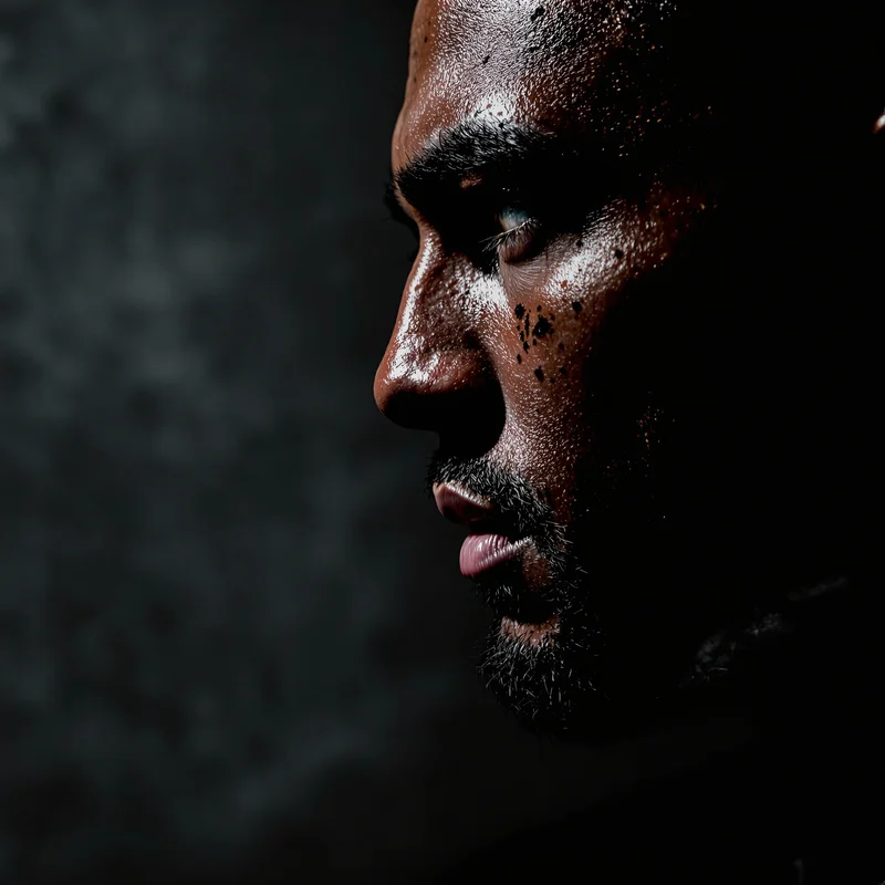 strong avatar portrait using direct spotlight contrast and gritty editorial styling