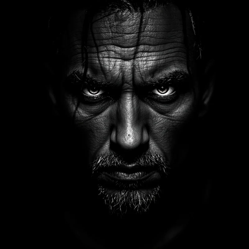 rugged avatar PFP with tight crop portrait and cold side lighting