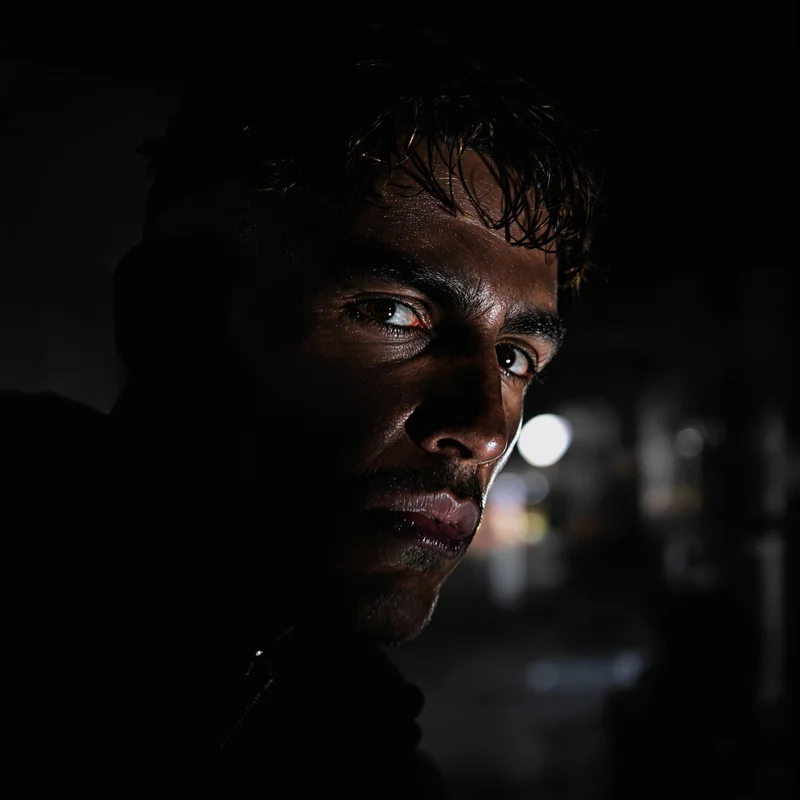 tuff identity icon with tilted close portrait and locked-in face