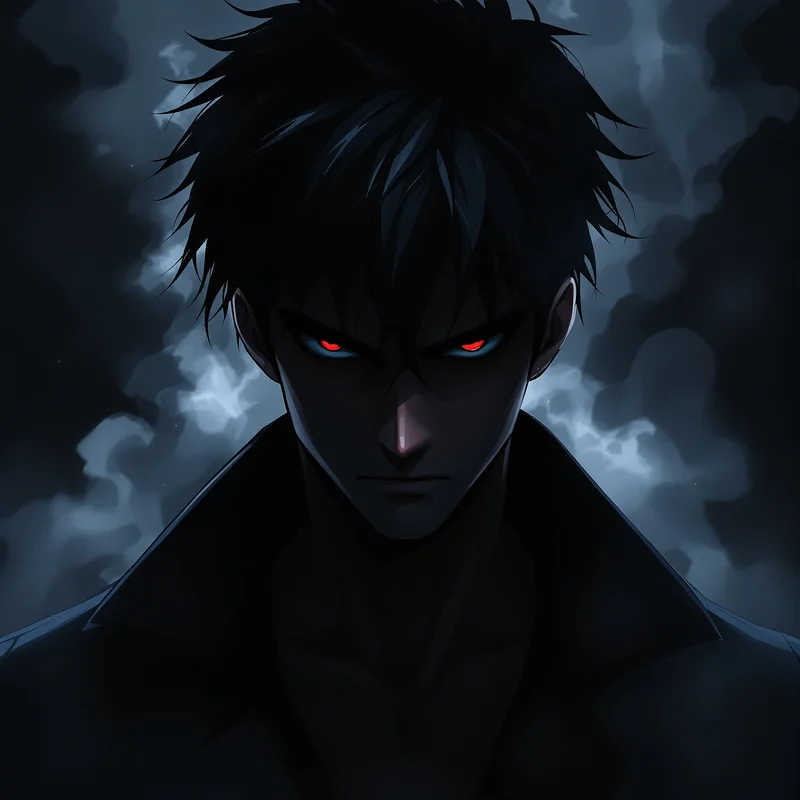 shadow anime boy tuff pfp with dangerous aura