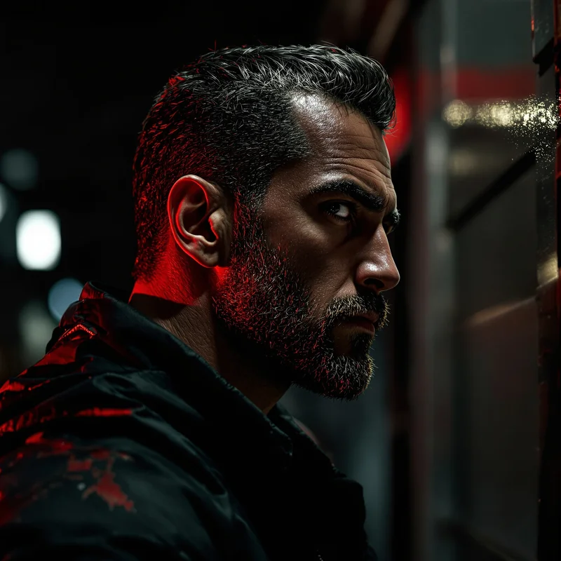 hard aesthetic avatar with urban night surface and dark red accents