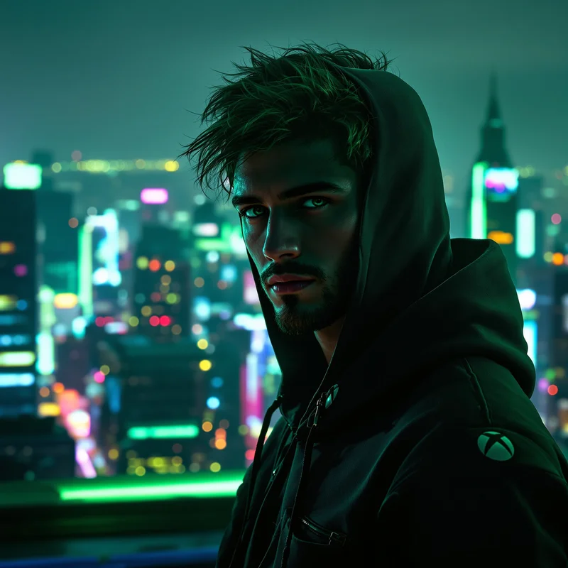 Xbox neon city rooftop avatar.