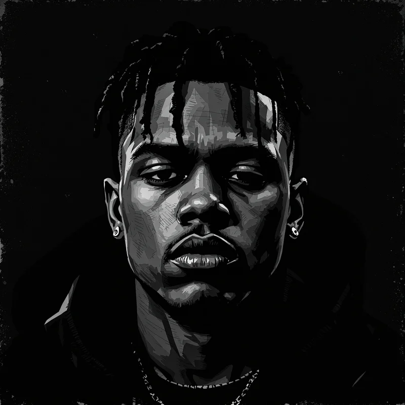 Dark XXXTentacion digital identity icon with sharp face focus and melancholic profile style