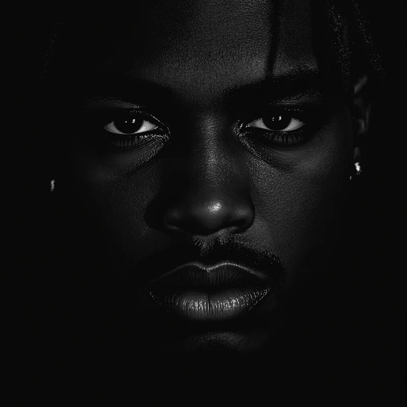 Dark XXXTentacion digital identity icon with sharp face focus and melancholic profile style