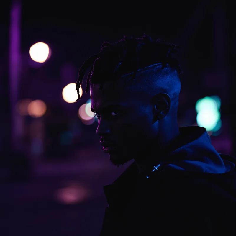 XXXTentacion PFP with black and blue mood, expressive eyes, and readable avatar composition