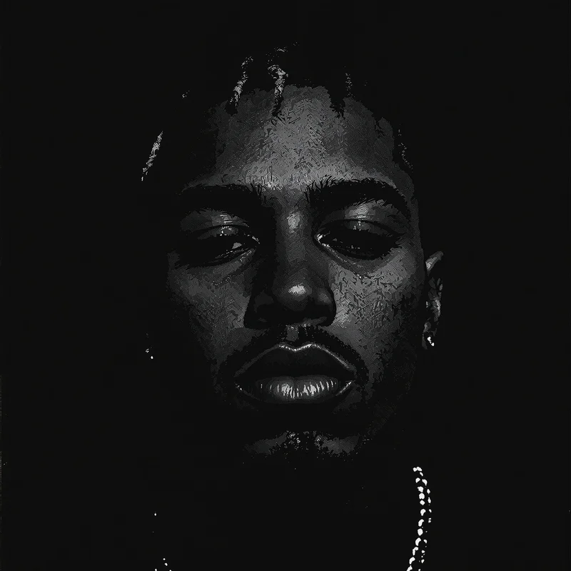 Dark XXXTentacion digital identity icon with sharp face focus and melancholic profile style