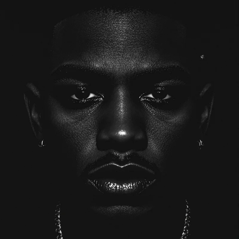 Dark XXXTentacion digital identity icon with sharp face focus and melancholic profile style