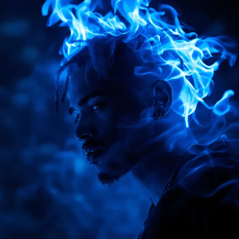 Blue flame XXXTentacion avatar with neon fire background