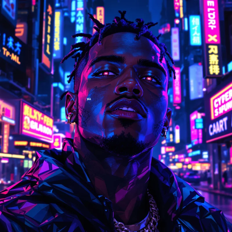 Cyberpunk XXXTentacion profile picture with neon city lights