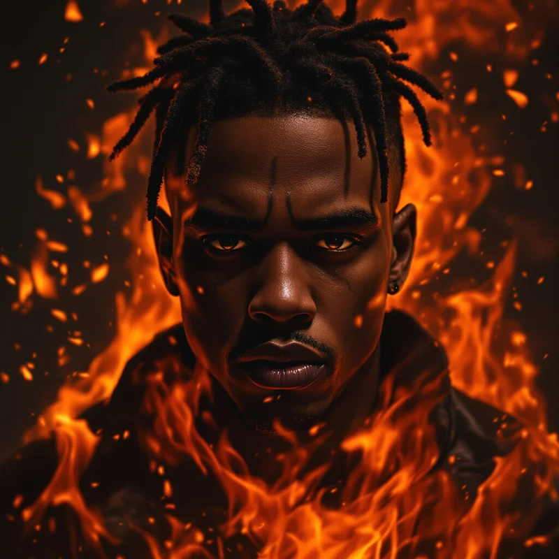 Fire aura XXXTentacion profile picture with glowing flames