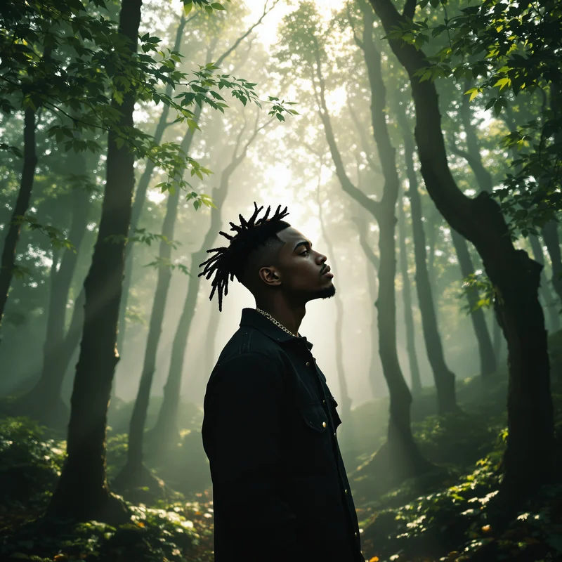 XXXTentacion avatar in forest environment with green background