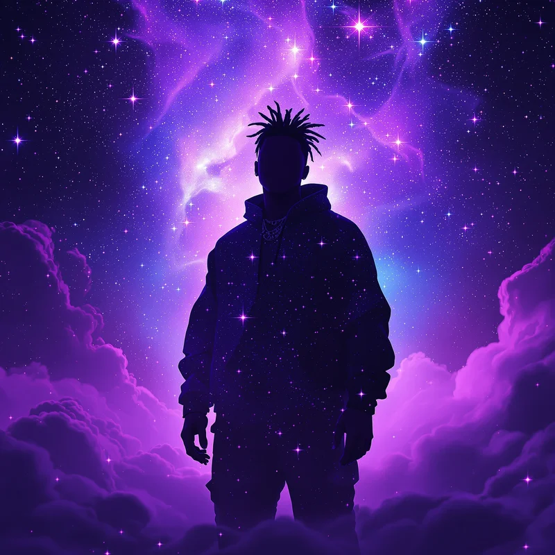 Neon galaxy XXXTentacion avatar profile picture with cosmic background