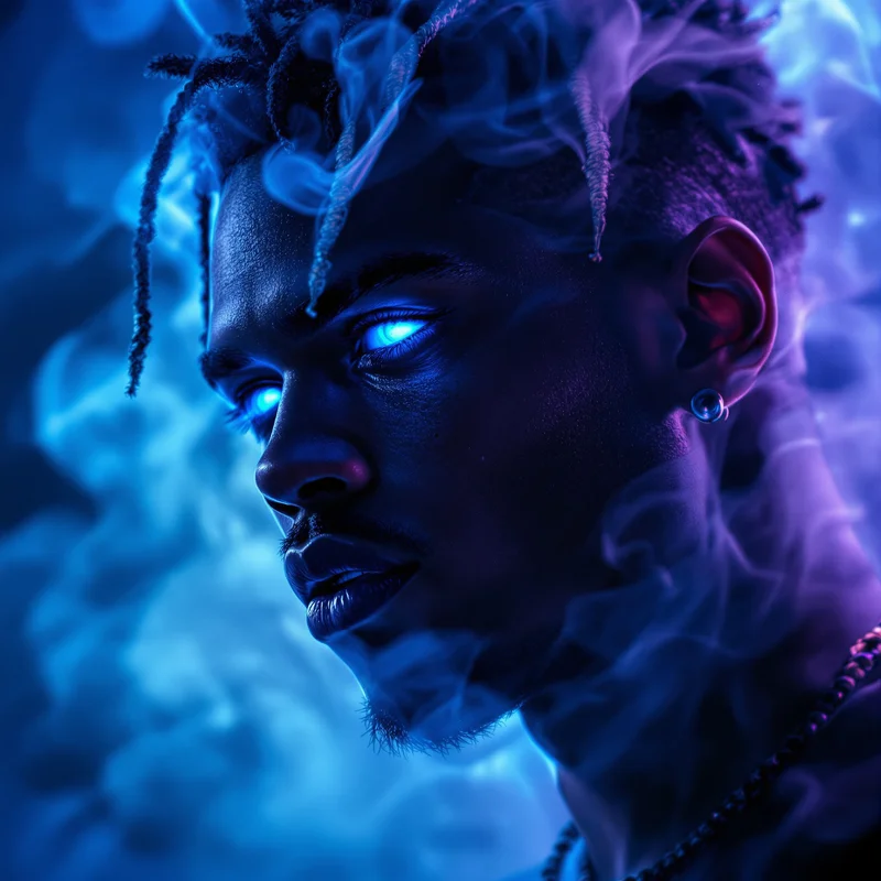 XXXTentacion profile picture with glowing eyes and dark background